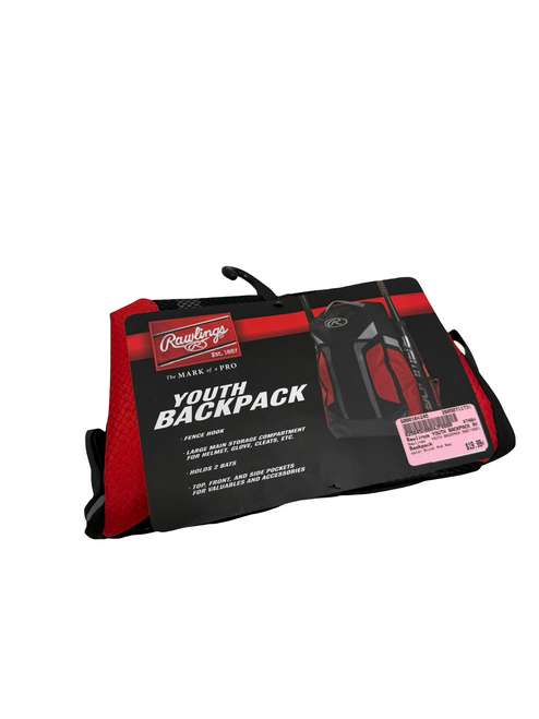 Vist Large View of Product Image Which is New Rawlings Youth Baseball Backpack Black And Red