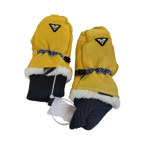Vist Large View of Product Image Which is Used Auclair WOMENS LEATHER MITTENS Outerwear Womens Gloves Yellow LG