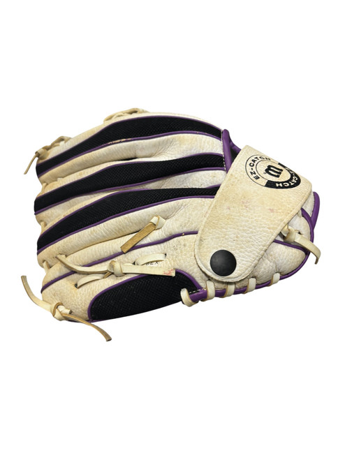 Vist Large View of Product Image Which is Used Wilson A02RB2210WBPT BB/SB Glove RH Throw Purple And White 10"