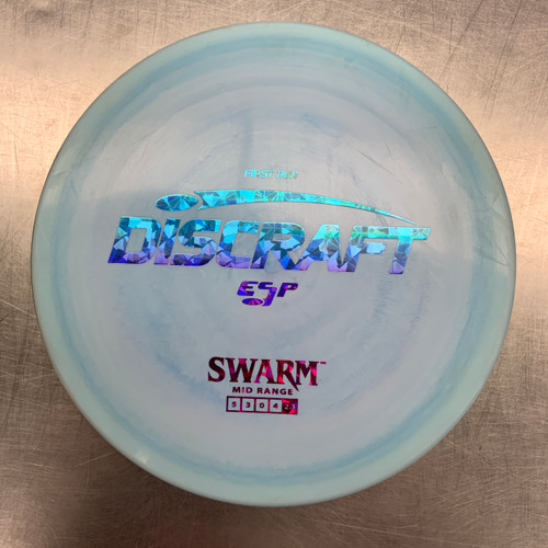 Vist Large View of Product Image Which is Used Discraft ESP SWARM Disc Golf Mid Range Carolina Blue 175g