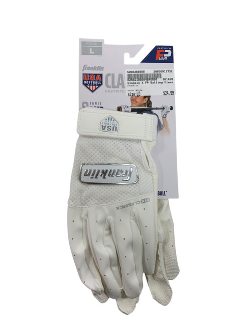 Vist Large View of Product Image Which is Used Franklin BB/SB Batting Gloves White LG