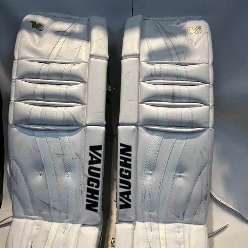 Vist Large View of Product Image Which is Used Vaughn BLACK/WHITE Goalie Leg Pads Inter White 31 1/2"