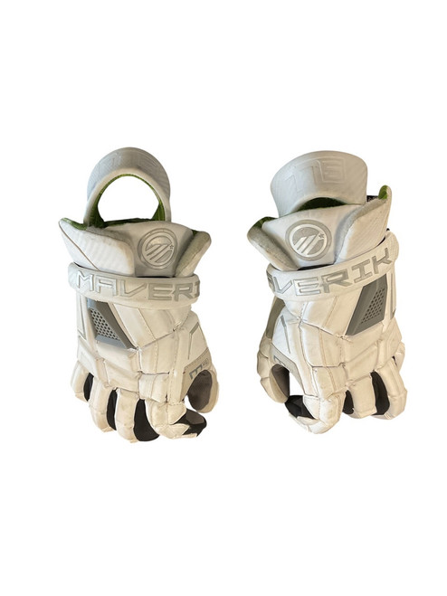 Vist Large View of Product Image Which is Used Maverik M5 Lacrosse Gloves Mens White MD