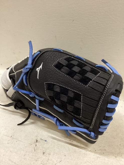 Vist Large View of Product Image Which is Used Mizuno GSP 1250F4BK RH Throw Fastpitch Gloves White/Black/Royal 12 1/2"