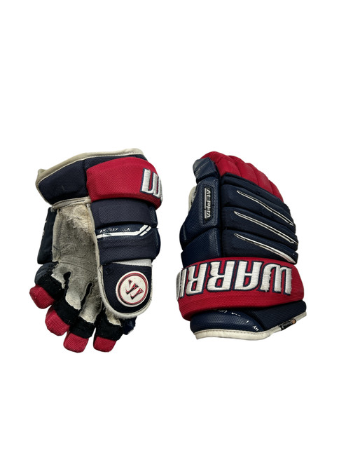 Vist Large View of Product Image Which is Used Warrior ALPHA QX SR 13 GLOVES Senior Gloves Navy Blue And Red 13"