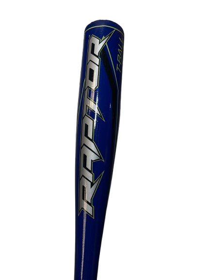 Vist Large View of Product Image Which is Used Rawlings RAPTOR 24IN -12 USA BB BB/SB T-Ball Bat Navy Blue And Lime 24"