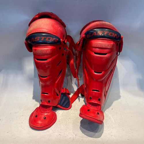 Vist Large View of Product Image Which is Used Easton RED SHIN GUARDS 12-15 Catchers Leg Guards Red Intermed
