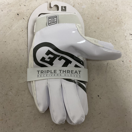 Vist Large View of Product Image Which is Used Battle Sports TRIPLE WHITE RECEIVER FB Gloves White LG