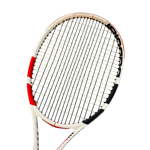 Vist Large View of Product Image Which is Used Babolat PURE STRIKE 18X20 Adult Tennis Racquet White 4 1/4"