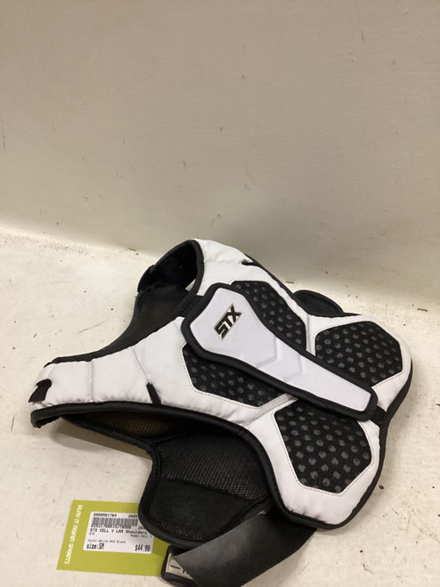 Vist Large View of Product Image Which is Used STX CELL V Lacrosse Shoulder Pads White And Black SM