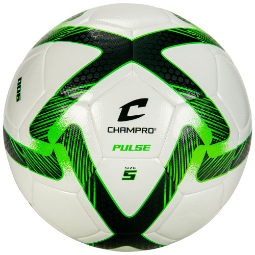 Vist Large View of Product Image Which is Champro Pulse Size 4 Soccer Ball, Forest Green/Electric Green/White