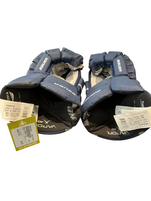 Vist Large View of Product Image Which is Used Bauer VAPOR X 40 Senior Gloves Navy Blue 15"