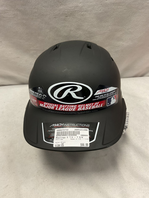 Vist Large View of Product Image Which is Used Rawlings 6 7/8 - 7 5/8 Batting Helmet No Mask Black One Size