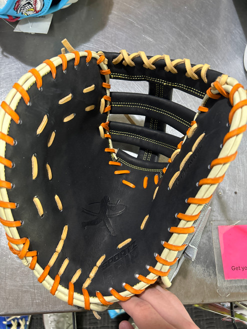 Vist Large View of Product Image Which is Used SPORTZ DRIP 1ST BASE GLOVE BB/SB First Base LH Throw Black/Orange/Grey 12 1/2"
