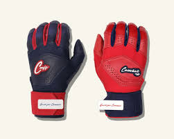 Vist Large View of Product Image Which is COMBAT MFG YING YANG LONG STRAP NAVY/RED BATTING GLOVES ADULT X-LARGE
