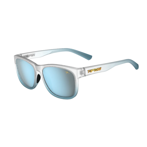 Vist Large View of Product Image Which is New Tifosi Swank XL Biking Glasses- Frost Blue Frame/Smoke Bright Blue Mirror Lens