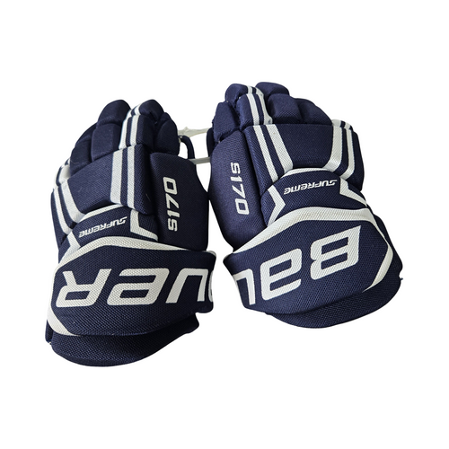 Vist Large View of Product Image Which is Used Bauer SUPREME S170 8 INCH YOUTH HOCKEY GLOVES Youth Gloves Navy Blue 8"