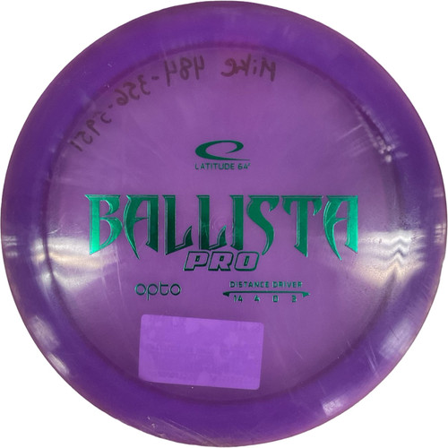 Vist Large View of Product Image Which is Used Latitude 64 OPTO BALLISTA PRO Disc Golf Driver Purple 172g
