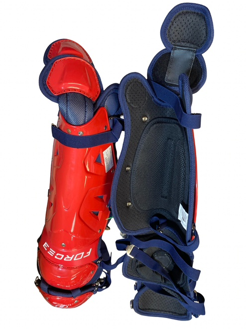 Vist Large View of Product Image Which is Used USA FORCE 3 SHINGUARDS Catchers Leg Guards Red Adult