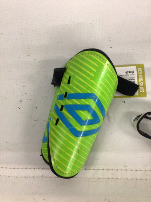 Vist Large View of Product Image Which is Used Umbro Soccer Shin Guards Junior Neon Green LG