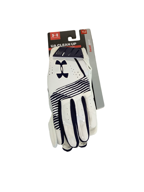 Vist Large View of Product Image Which is Used Under Armour CLEAN UP BB/SB Batting Gloves Navy Blue LG