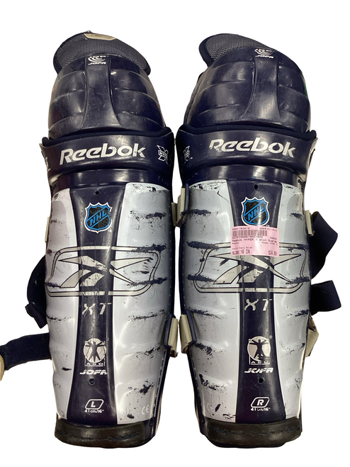 Vist Large View of Product Image Which is Used Reebok HYPER X Senior Shin Guards Navy Blue 16"
