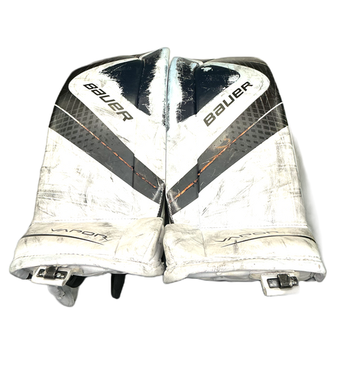 Vist Large View of Product Image Which is Used Bauer X700 Goalie Leg Pads Junior White And Black 28"
