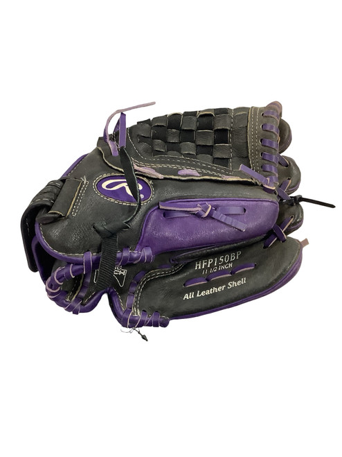Vist Large View of Product Image Which is Used Rawlings HIGHLIGHT HFP150BP BB/SB Glove RH Throw Black And Purple 11 1/2"