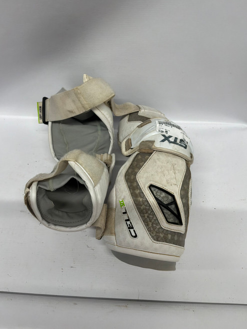 Vist Large View of Product Image Which is Used STX CELL 5 Lacrosse Arm Pads/Guards White MD