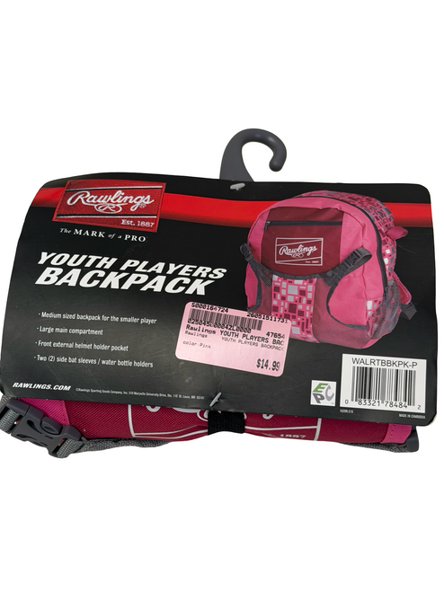 Vist Large View of Product Image Which is New Rawlings YOUTH PLAYERS Softball Backpack Pink