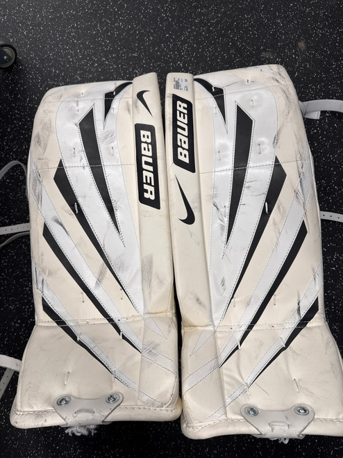 Vist Large View of Product Image Which is Used Bauer ONE 55 Goalie Leg Pads Junior White 30"