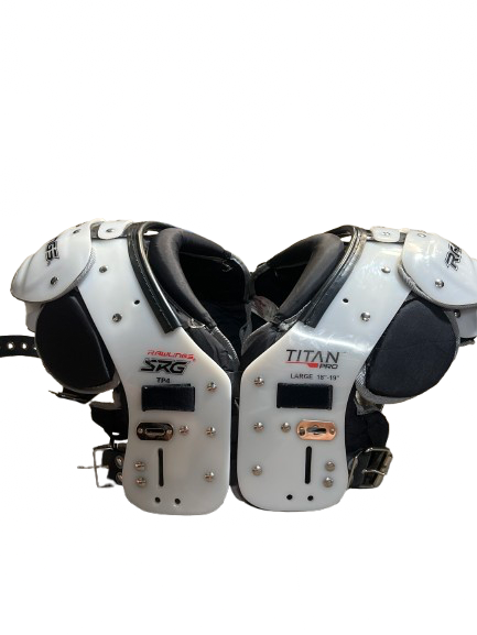 Vist Large View of Product Image Which is Used Rawlings RAWLINGS TITAN PRO LG 18-19 FB Shoulder Pads White LG