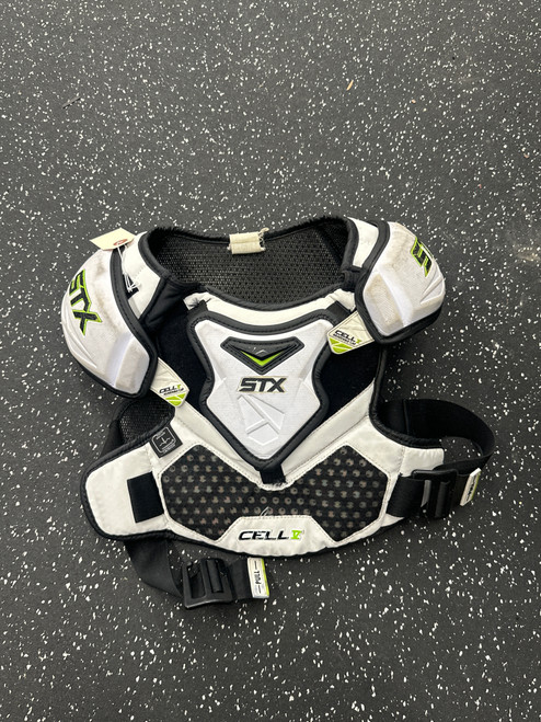 Vist Large View of Product Image Which is Used STX CELL V LINER Lacrosse Shoulder Pads White MD