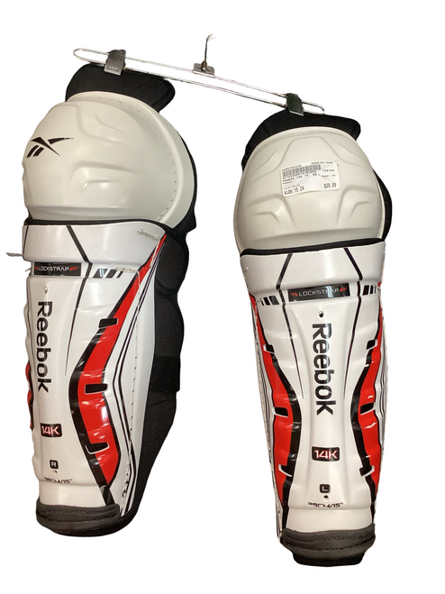 Vist Large View of Product Image Which is Used Reebok 14K Senior Shin Guards White 15"