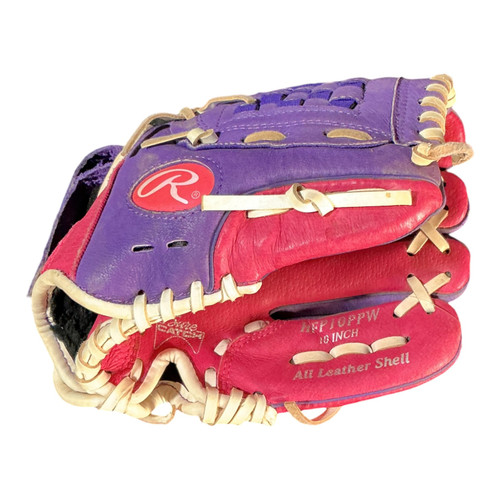 Vist Large View of Product Image Which is Used Rawlings 10IN RAWLINGS HIGHLIGHT FP GLV RH Throw Fastpitch Gloves Pink 10"
