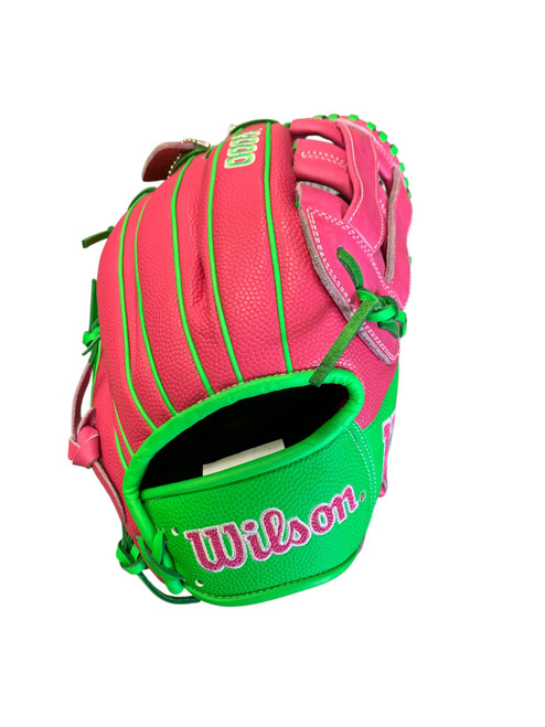 Vist Large View of Product Image Which is Used Wilson A2000 BB/SB Glove RH Throw Pink 12"