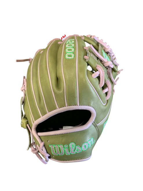 Vist Large View of Product Image Which is Used Wilson A2000 BB/SB Glove RH Throw Olive Green 11 1/2"