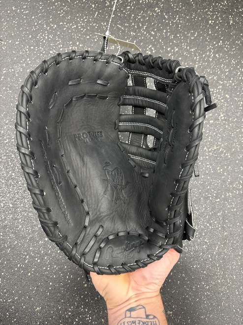 Vist Large View of Product Image Which is Used Rawlings PROTM8SB LH Throw Fastpitch Gloves Black 12 1/2"