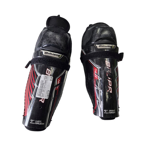 Vist Large View of Product Image Which is Used Bauer NSX SHIN GUARDS 9INCH Youth Shin Guards Black 9"