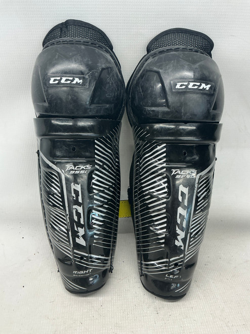 Vist Large View of Product Image Which is Used CCM TACKS 9550 Junior Shin Guards Black 10"