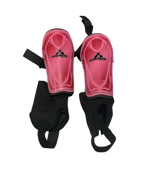 Vist Large View of Product Image Which is Used Brava Soccer Shin Guards Youth Pink Youth