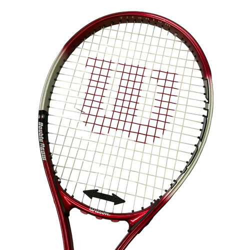Vist Large View of Product Image Which is Used Wilson FUSION Adult Tennis Racquet Red 4 1/4"