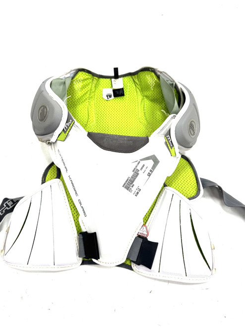 Vist Large View of Product Image Which is Used STX MAX Lacrosse Shoulder Pads White LG