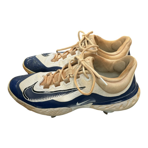 Vist Large View of Product Image Which is Used Nike ALPHA HUARACHE ELITE 4 METAL BB/SB Cleats White And Navy Blue Senior 12