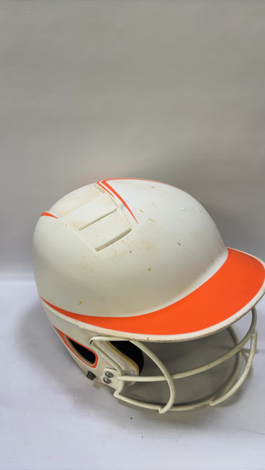 Vist Large View of Product Image Which is Used BoomBah Orange and White W/ MASK Batting Helmet w/Mask