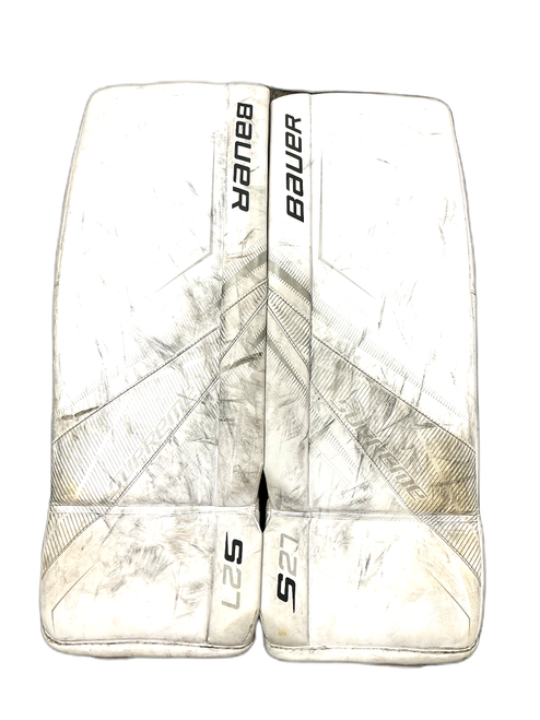 Vist Large View of Product Image Which is Used Bauer S27 Goalie Leg Pads Senior White SM