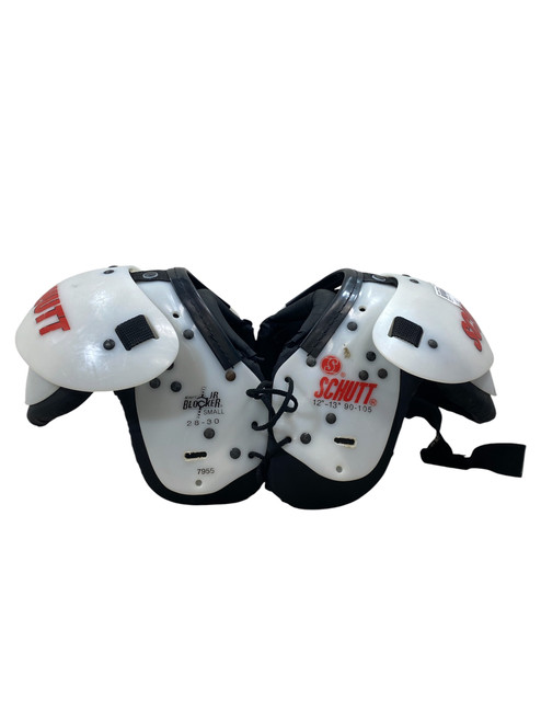 Vist Large View of Product Image Which is Used Schutt 12-13 JR BLOCKER SMALL FB Shoulder Pads White SM