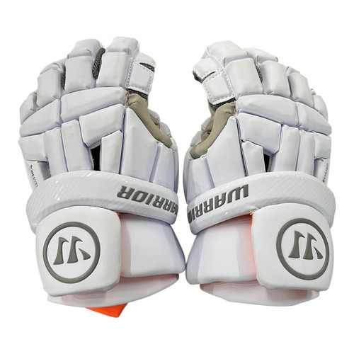 Vist Large View of Product Image Which is Used Warrior BURN Lacrosse Gloves Junior White LG