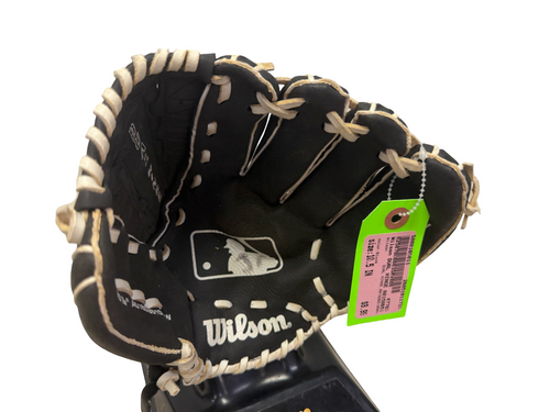 Vist Large View of Product Image Which is Used Wilson DUAL HINGE A0150B51058W Youth Baseball Glove RH Throw Black 10 1/2"