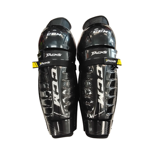 Vist Large View of Product Image Which is Used CCM TACKS 9550 Intermediate Shin Guards Black 12"